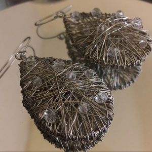 Silver entwined wire-web-like Earrings